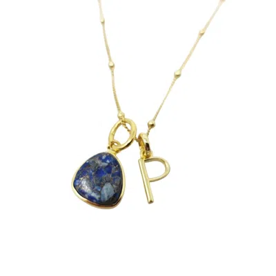 Harfi Women's Blue / Gold Gold Vermeil Plated Blue Lapis Lazuli September Birthstone And Initial Pendant N