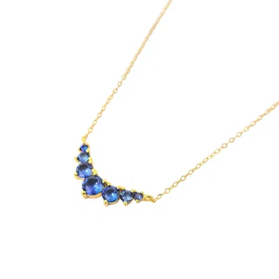 Harfi Women's Blue / Gold Graduated Round Sapphire Stones Gold Plated Necklace In Multi