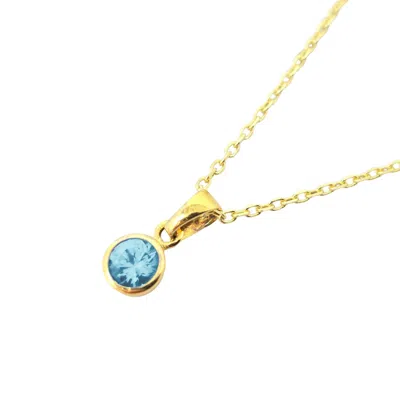Harfi Women's Blue / Gold Mini Round Aquamarine March Birthstone Pendant Necklace