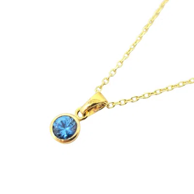 Harfi Women's Blue / Gold Mini Round Blue Topaz December Birthstone Pendant Necklace