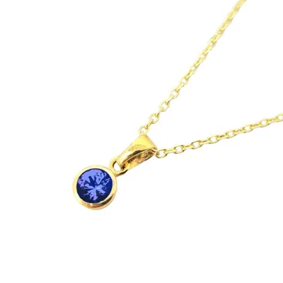 Harfi Women's Blue / Gold Mini Round Sapphire September Birthstone Pendant Necklace