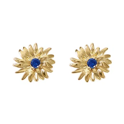 Harfi Women's Blue / Gold Sapphire September Birthstone Aster Birthflower Gold Plated Stud Earrings