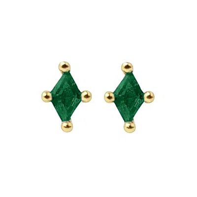 Harfi Women's Blue / Gold Tiny Emerald Stud May Birthstone Earrings