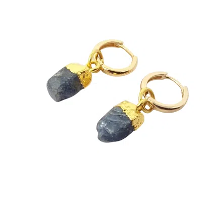 Harfi Women's Blue Raw Sapphire September Birthstone Gold Plated Huggies