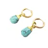 Harfi Women's Blue Raw Turquoise December Birthstone Gold Plated Huggies In Blue
