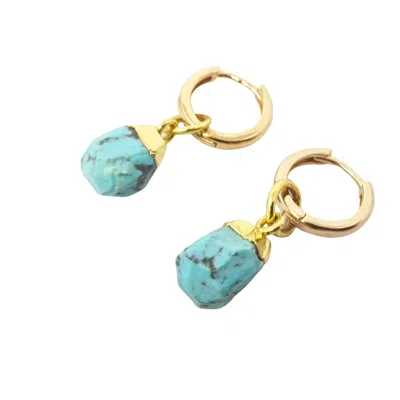 Harfi Women's Blue Raw Turquoise December Birthstone Gold Plated Huggies