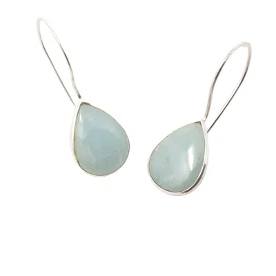 Harfi Women's Blue / Silver Aquamarine March Birthstone Silver Drop Wire Earrings In Multi