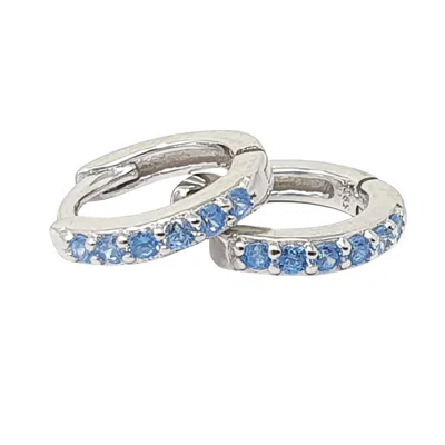 Harfi Women's Blue / Silver Aquamarine March Birthstone Small Silver Huggie Hoops In Multi