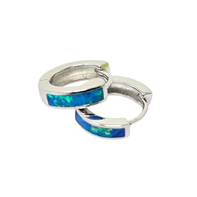 Harfi Women's Blue / Silver Dainty Blue Fire Opal Inlay Silver Huggie Earrings