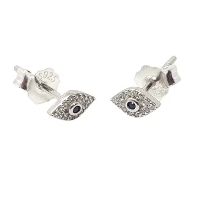 Harfi Women's Blue / Silver Dainty Evil Eye Silver Minimalist Stud Earrings In Multi