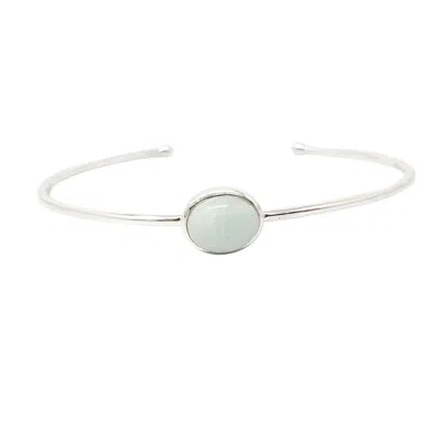Harfi Women's Blue / Silver March Birthstone Aquamarine Minimalist Silver Bangle In Multi