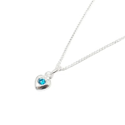 Harfi Women's Blue / Silver Mini Aquamarine March Birthstone Heart Silver Necklace In Multi