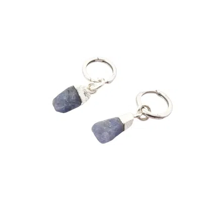 Harfi Women's Blue / Silver Raw Sapphire September Birthstone Sterling Silver Round Huggies In Multi