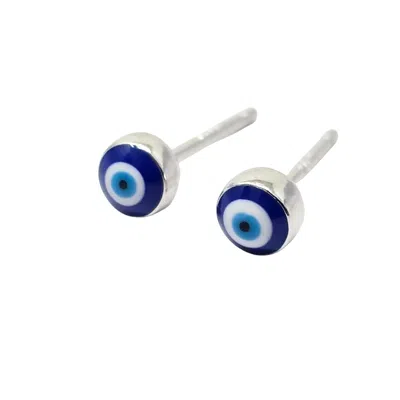 Harfi Women's Blue / Silver Turkish Evil Eye Nazar Protective Silver Stud Earrings