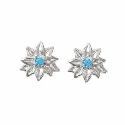Harfi Women's Blue / Silver Turquoise December Birthstone Holly Birthflower Sterling Silver Stud Earrings In Green