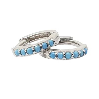 Harfi Women's Blue / Silver Turquoise December Birthstone Small Silver Huggie Hoops In Multi
