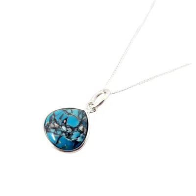 Harfi Women's Blue Turquoise December Birthstone Sterling Silver Heart Charm Necklace