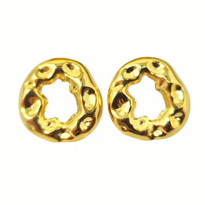 Harfi Women's Bold Textured Doughnut Shaped Stud Gold Plated Earrings