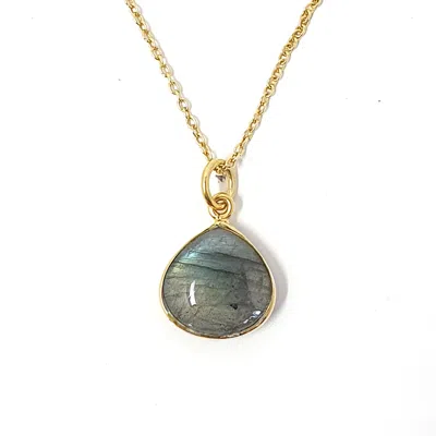 Harfi Women's Brown / Grey / Gold Gold Vermeil Plated Natural Labradorite Heart Charm Necklace