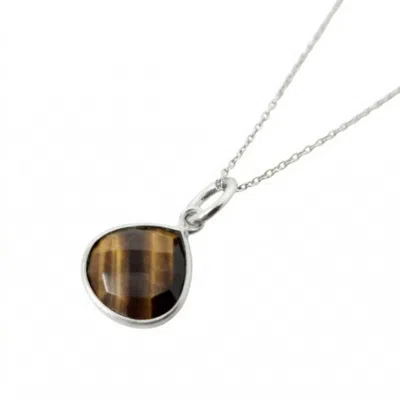Harfi Women's Brown / Silver Sterling Silver Tiger's Eye Protection Crystal Necklace In Metallic