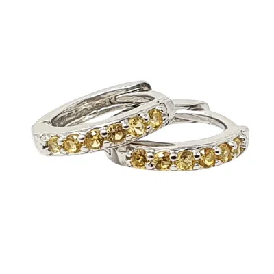 Harfi Women's Citrine November Birthstone Small Silver Huggie Hoops