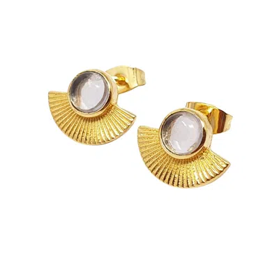 Harfi Women's Clear Crystal Gold Plated Minimalist Fan Earrings