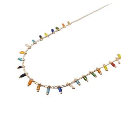 Harfi Women's Colourful Vibrant Multi Colour Beaded Gold Plated Necklace
