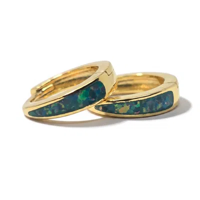 Harfi Women's Forest Green Opal Tapered Gold Plated Huggie Hoop Earrings