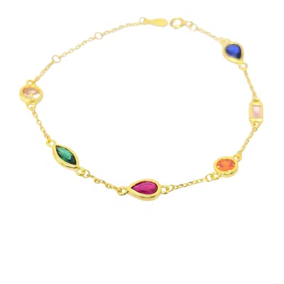 Harfi Women's Geometric Multicolour Gemstone Gold Plated Bracelet