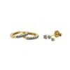 Harfi Women's Gold / Blue Aquamarine March Birthstone Earring Gift Set: Small Huggie Hoops & Climber Studs In Multi