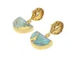 Harfi Women's Gold / Blue Aquamarine March Birthstone Statement Hammered Earrings In Multi