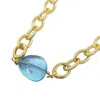 Harfi Women's Gold / Blue Aquamarine March Birthstone Statement Pendant Necklace In Multi