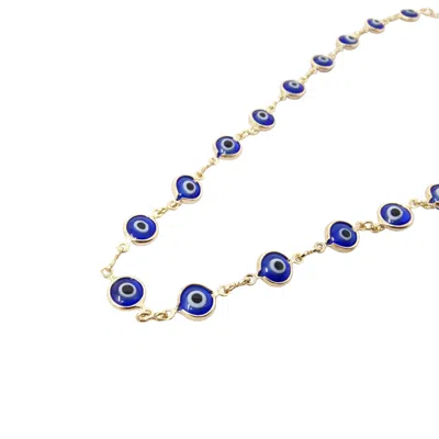 Harfi Women's Gold / Blue Blue Evil Eye Charm Gold Plated Protection Necklace In Multi