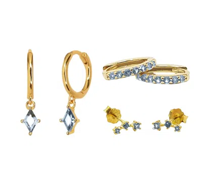 Harfi Women's Gold / Blue Blue Topaz December Birthstone Earrings Gift Set For Her In Multi