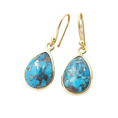 Harfi Women's Gold / Blue Blue Turquoise Gold Plated Teardrop Hook Earrings In Multi