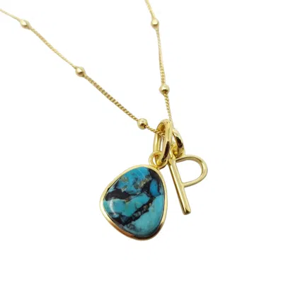 Harfi Women's Gold / Blue Gold Vermeil Plated Blue Turquoise December Birthstone Initial Pendant Charm Nec In Multi