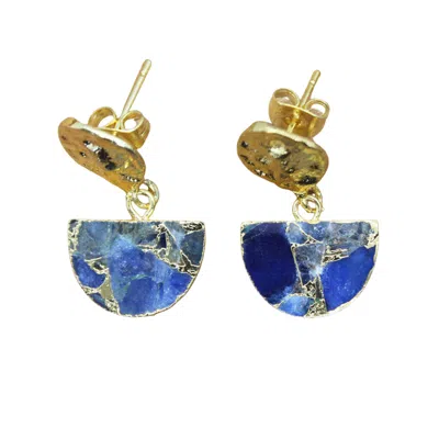 Harfi Women's Gold / Blue Hammered Sapphire September Birthstone Earrings In Multi