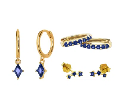Harfi Women's Gold / Blue Sapphire September Birthstone Earrings Gift Set For Her In Multi