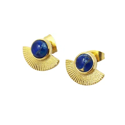 Harfi Women's Gold / Blue Sapphire September Birthstone Gold Plated Fan Earrings In Multi