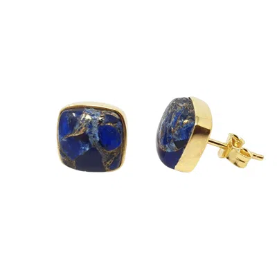 Harfi Women's Gold / Blue Sapphire September Birthstone Gold Plated Stud Earrings In Multi