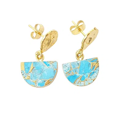 Harfi Women's Gold / Blue Statement Blue Turquoise December Birthstone Earrings In Multi