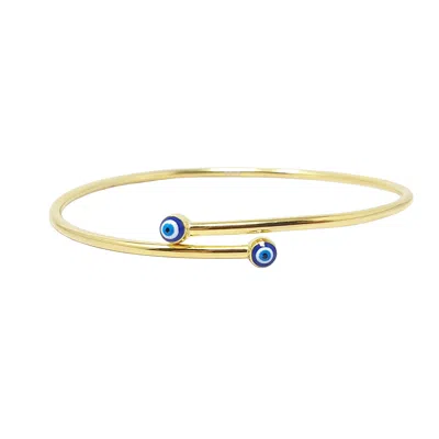 Harfi Women's Gold / Blue Turkish Blue Evil Eye Minimalist Gold Plated Bangle In Multi