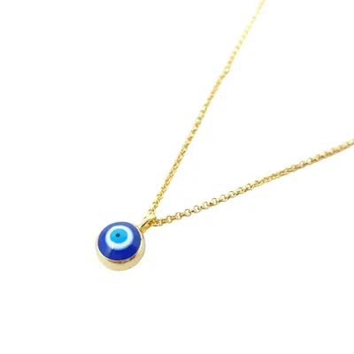 Harfi Women's Gold / Blue Turkish Evil Eye Gold Plated Pendant Charm Necklace In Multi