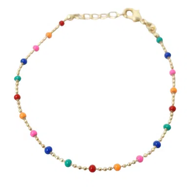Harfi Women's Gold / Blue / Yellow Gold Plated Carnival Multi Coloured Beaded Bracelet