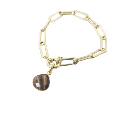 Harfi Women's Gold / Brown Gold Plated Tiger's Eye Healing Gemstone Crystal Bracelet In Multi