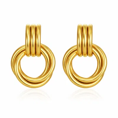 Harfi Women's Gold Chunky Multi Knot Interlocking Hoop Stud Earrrings