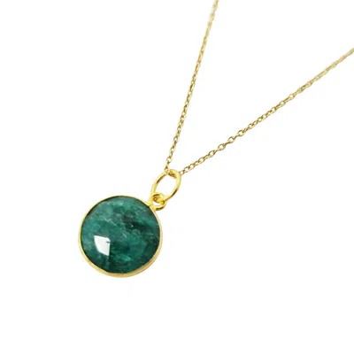 Harfi Women's Gold / Green Gold Plated Glowing Shiny Round Emerald May Birthstone Necklace In Multi