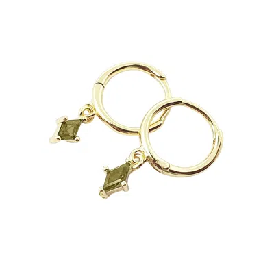 Harfi Women's Gold / Green Peridot August Birthstone Delicate Dangle Hoops In Multi