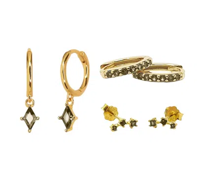 Harfi Women's Gold / Green Peridot August Birthstone Earrings Gift Set For Her In Multi