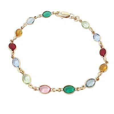 Harfi Women's Gold / Green / Pink Multicolour Gemstone Crystal Gold Plated Bracelet